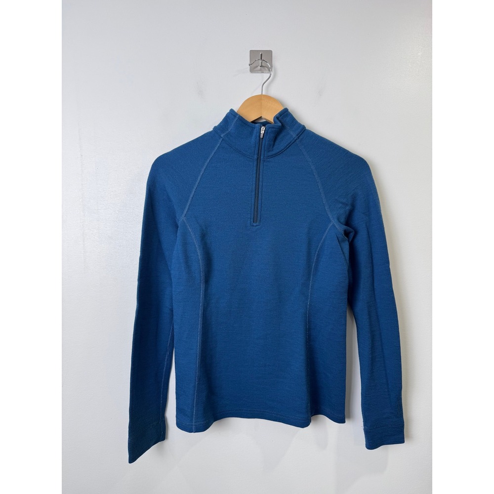 Ibex Women Blue Merino Wool Quarter Zip Pullover Base Layer XS